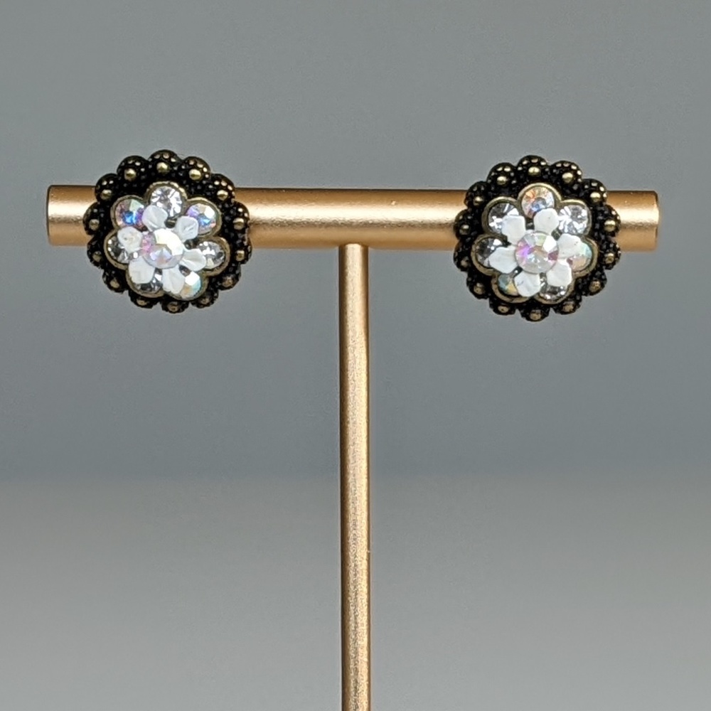 Round Michal Negrin-Style White Flower Earrings